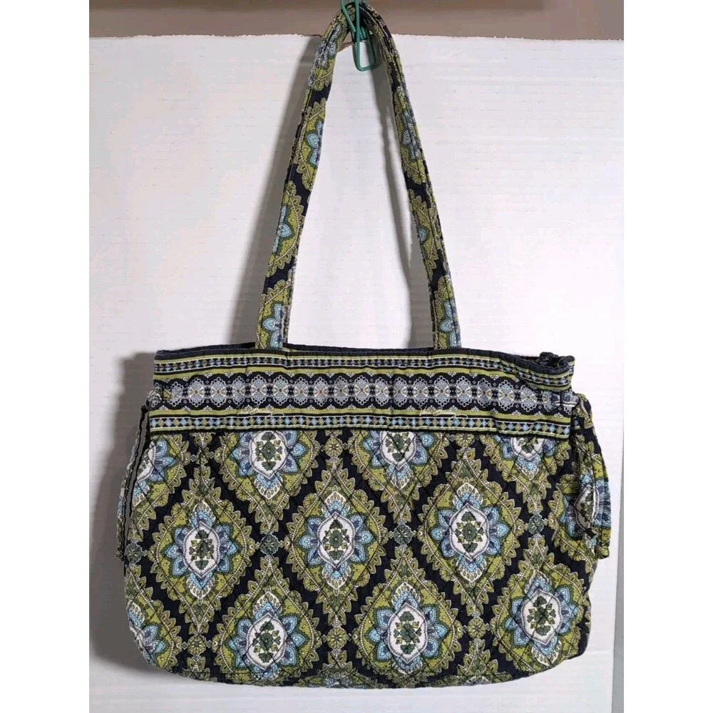 VERA BRADLEY GREEN & BLUE  EXPANDABLE SIDE TIE PURSE BAG TOTE